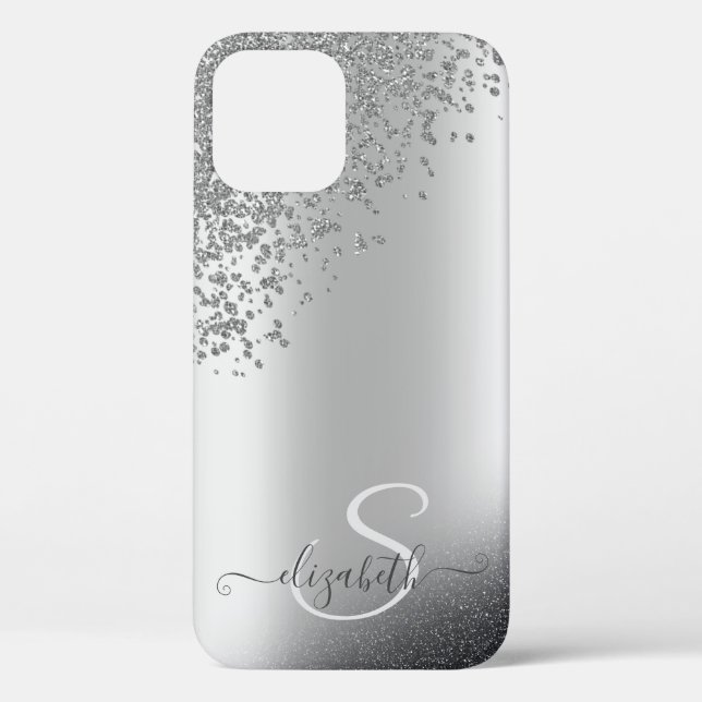 Coques Case-Mate iPhone Cool Silver Glitter Diamants Monogramme (Verso)