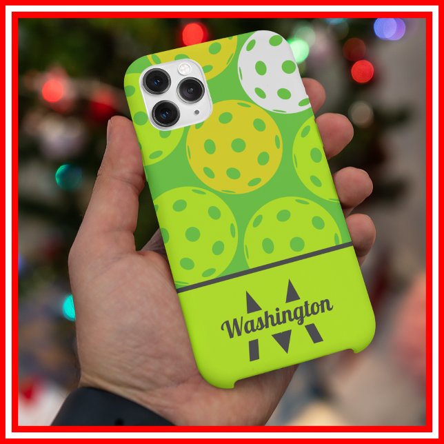 Coques Case-Mate iPhone Cool vert moderne Monogramme (Green Cool Modern Monogrammed Case-Mate iPhone Case)