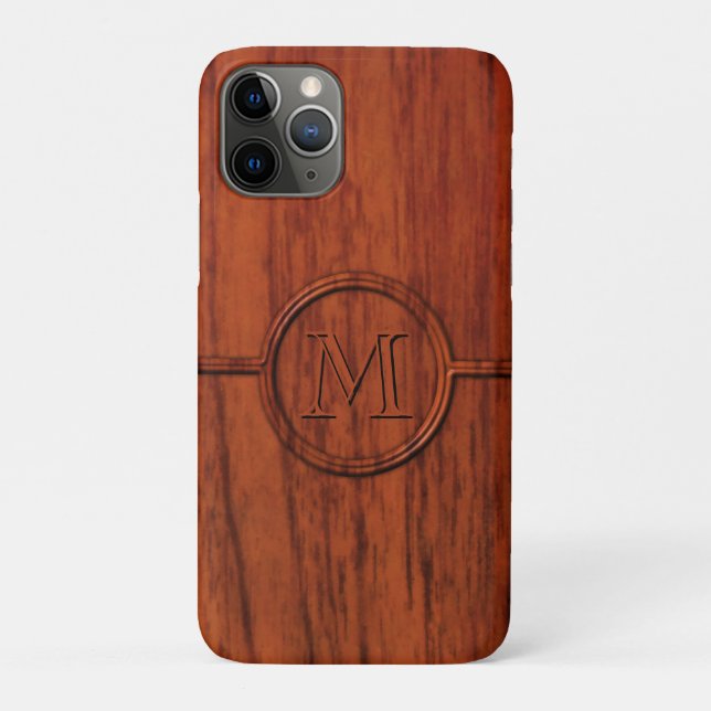 Coques Case-Mate iPhone Copie en bois d'acajou de monogramme (Dos)