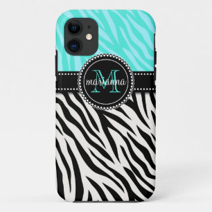 Coque Case-Mate Pour iPhone Copie noire Girly moderne de zèbre d'Aqua