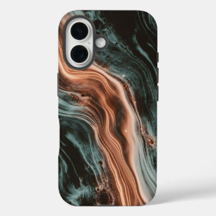 Coque Pour iPhone 16 Copper & Teal Marble Flow