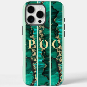 Coque iPhone 16 Pro Max Coque-Mate Abstrait Monogramme Or Vert