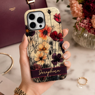 Coque iPhone 16 Pro Max Coquelicots Fleur Sauvage Personnalisés Rouge Fonc