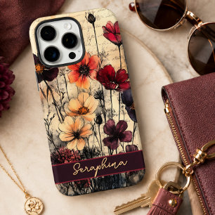 Coque iPhone 16 Pro Max Coquelicots Fleur Sauvage Personnalisés Rouge Fonc