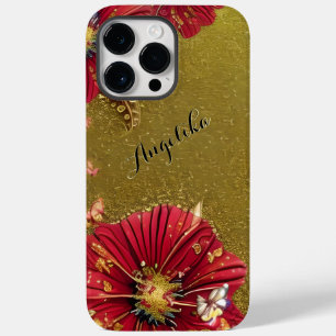 Coque Case-Mate iPhone Coquelicots Or Pailletés Nom Personnalisé