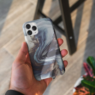 Coques iphone de peinture abstrait bleu et marron