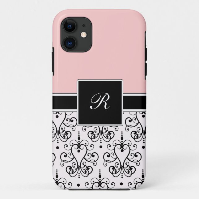 Coques Case-Mate iPhone Coques iphone roses de monogramme (Dos)