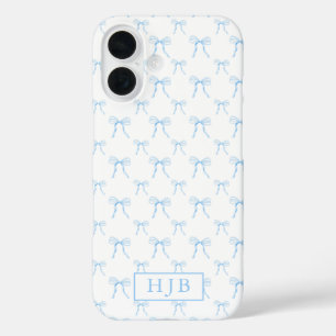 Coque Pour iPhone 16 Coquette Bow Blue Monogramme initial iPhone 16 Coq