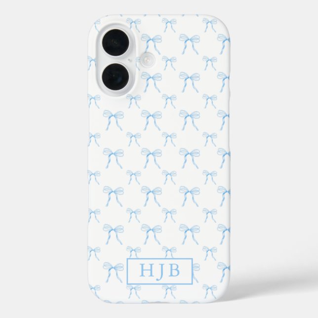 Coques Case-Mate iPhone Coquette Bow Blue Monogramme initial iPhone 16 Coq (Verso)