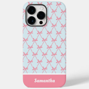 Coque Case-Mate iPhone Coquette Bow rose Motif sur Blue Custom Name