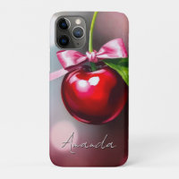 Coquette cerise avec cou rose et feuille