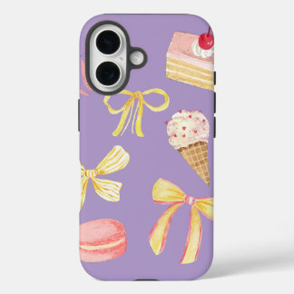Coque Pour iPhone 16 Coquette Cute Pastel Bows Cakes Macarons Ice Cream
