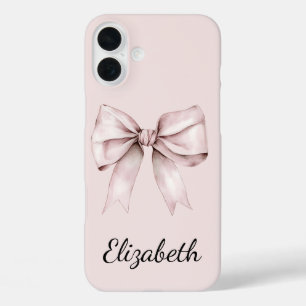Coque Pour iPhone 16 Plus Coquette esthétique arc rose Nom personnalisé