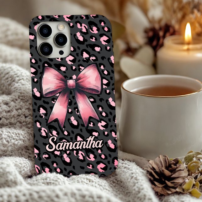 Coques Case-Mate iPhone Coquette Imprimé Léopard Rose Chic Monogramme (Créateur téléchargé)