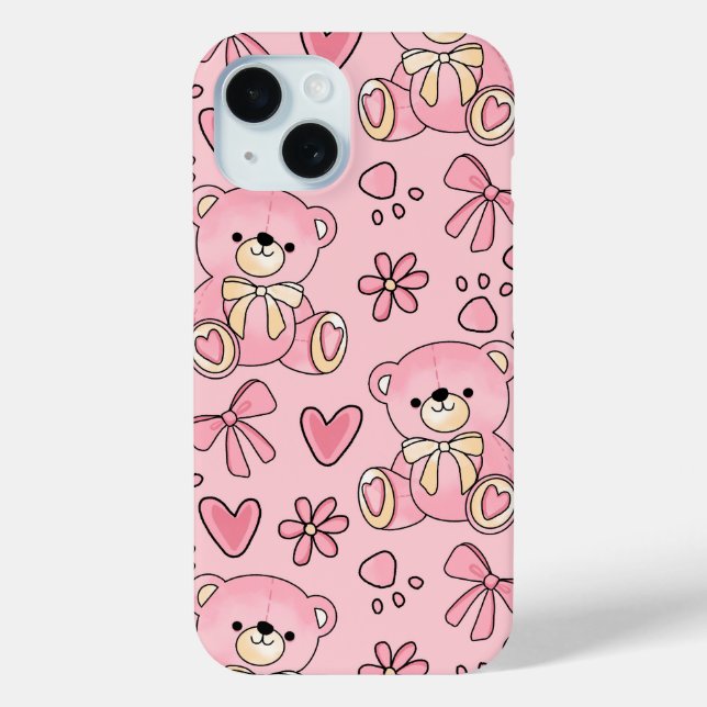 Coques Case-Mate iPhone Coquette Pink Teddy Bear Seamless Pattern (Verso)