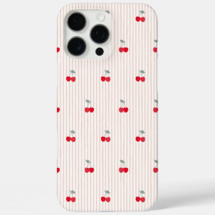 Coque iPhone 16 Pro Max Coquette Rétro Branché Cerises Rayure à pois rouge