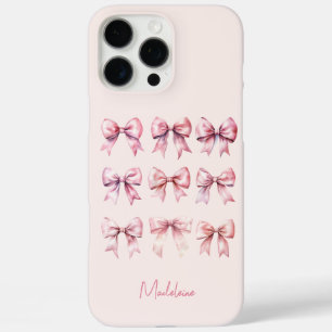 Coque iPhone 16 Pro Max Coquette rose Bow Nom personnalisé