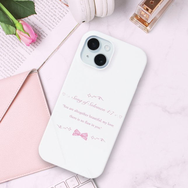 Coques Case-Mate iPhone Coquette rose Fille Bow Bible chrétienne Verse (This white and pink iPhone case featuring Bible scripture is a great Christian gift for girls)