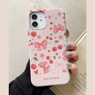 Coque Case-Mate iPhone Coquette rose mignonne Cerises et vaches sur mesur