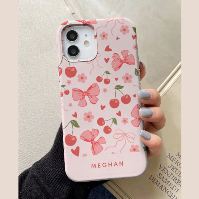 Coques Case-Mate iPhone Coquette rose mignonne Cerises et vaches sur mesur (Créateur téléchargé)
