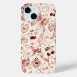 Coque Case-Mate iPhone Coquette Vintage Rose Ruban Et Cerise Esthétique