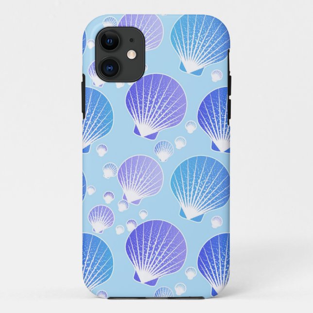 Coques Case-Mate iPhone Coquillages lavande et bleu sur bleu pâle (Dos)