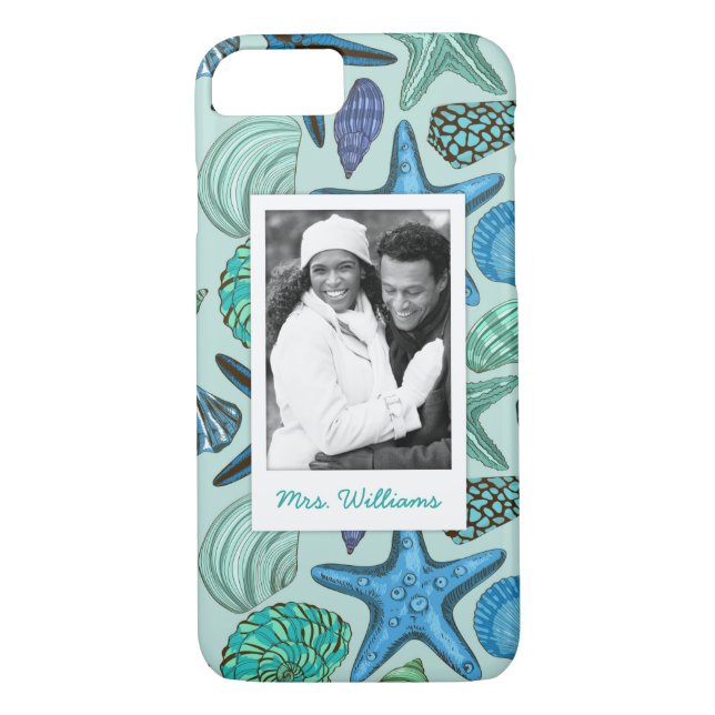 Coques Case-Mate iPhone Coquilles et motif bleus | d'étoiles de mer votre (Dos)