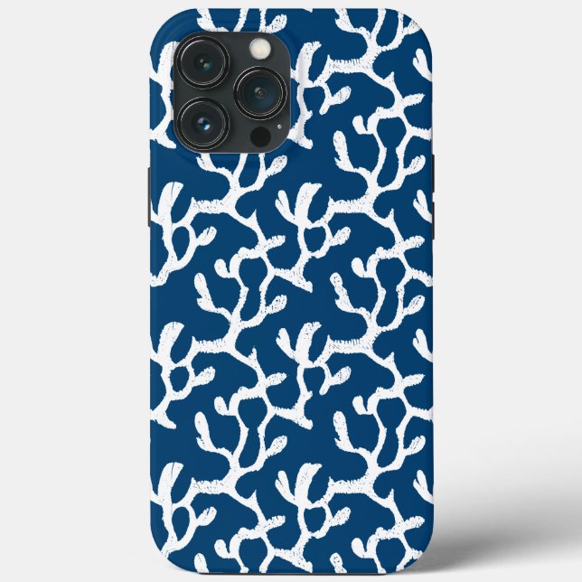 Coques Case-Mate iPhone Corail Abstrait bleu et blanc Motif répétitif (Verso)