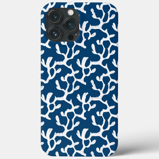 Coques Case-Mate iPhone Corail Abstrait bleu et blanc Motif répétitif (Verso)