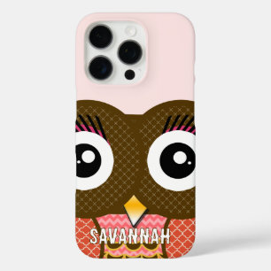 Coques iPhone 16 Pro Corail coloré mignon et hibou rose