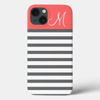 Etui iPhone Case-Mate Corail et Charcoal Preppy Stripes Personnalisé Mon