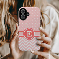 Corail et Pink Preppy Chevron Dots Monogramme
