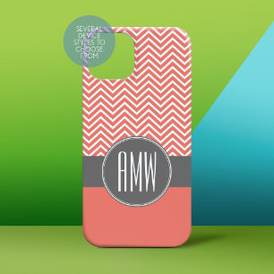Coques Pour iPhone Corail Pêche Gris Chevrons Personnalisé Triple Mon