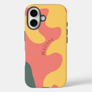 Coque Pour iPhone 16 Corail rose vert en forme organique Nom personnali