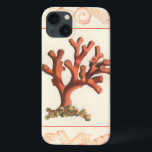 Coque Case-Mate iPhone Corail rouge avec bordure conique<br><div class="desc">Obtenez cette oeuvre moderne aujourd'hui avec arrière - plan couleur crème. Cette oeuvre d'art contient un corail rouge,  ombragé,  très tranchant et très vivant avec une bordure décorative en coquille de conque. C'est une oeuvre d'art contemporain qui conviendra parfaitement à tout type de thème nautique que vous cherchez.</div>