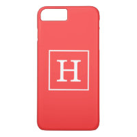 Corail rouge blanc encadré Monogramme initial