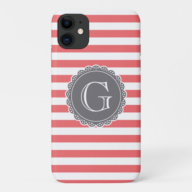 Coques Case-Mate iPhone Corail trié Motif ardoise gris monogramme (Dos)