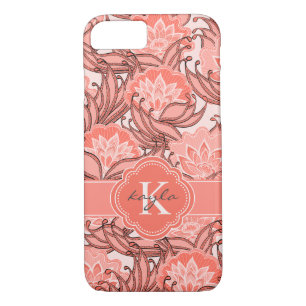 Coque iPhone 8/7 Corail tropicale motif floral avec Monogramme