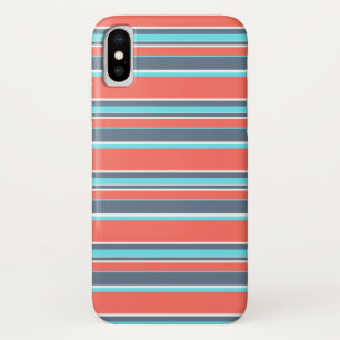 Case-Mate iPhone Case Corail vivant, bandes bleues et grises