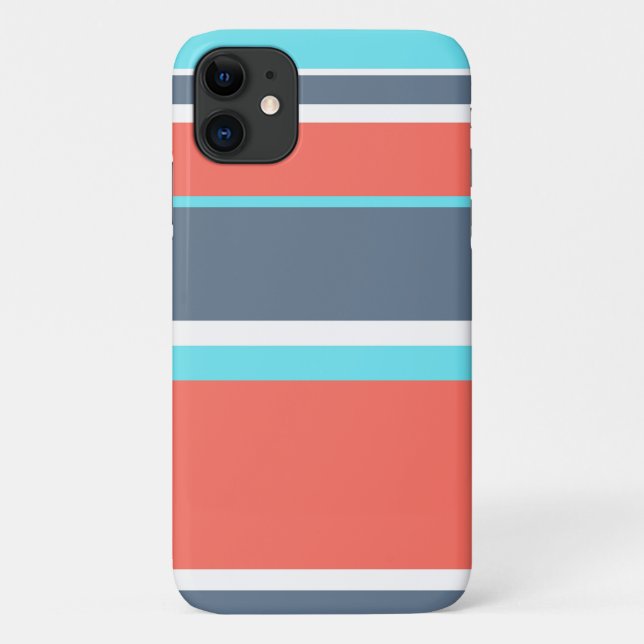Coques Case-Mate iPhone Corail vivant, rayures bleues et grises (Dos)