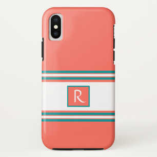 Case-Mate iPhone Case Corail vivant Turquoise et blanc Monogramme Élégan