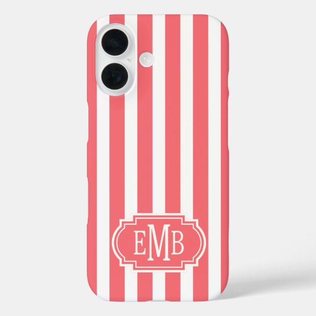 Coques Case-Mate iPhone Coral and White Monogrammed Stripes (Verso)