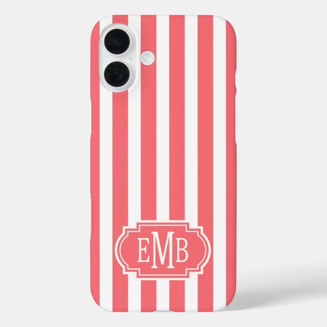 Coques Case-Mate iPhone Coral and White Monogrammed Stripes (Verso)
