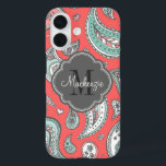 Coque Pour iPhone 16 Coral Bohemian Paisley Monogramme personnalisé<br><div class="desc">Ajoutez une touche de charme boho à votre téléphone avec ce coque iphone cachemire coloré dessiné à la main. Doté d'un motif de cachemire artistique et complexe, ce coque apporte une ambiance dynamique et libre à votre style quotidien. Personnalisez-le avec votre nom ou vos initiales monographiques pour un look personnalisé...</div>
