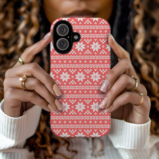 Coque Pour iPhone 16 Coral Fair Isle Sweat de Noël Motif