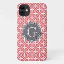 Coral Floral treillis Motif gris monogramme