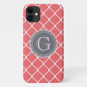 Case-Mate iPhone Case Coral marocain treillis Motif gris monogramme