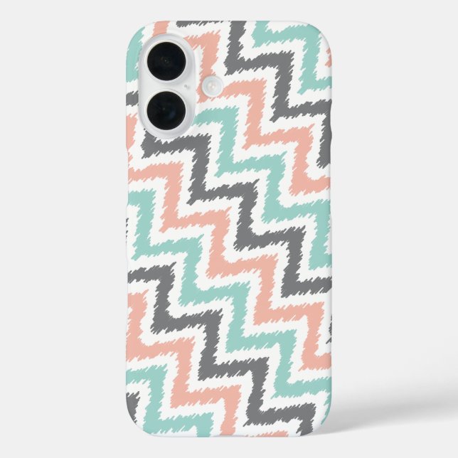 Coques Case-Mate iPhone Coral Mint Linen Diagonal Zigzag Ikat Motif (Verso)