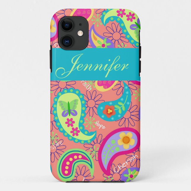 Coques Case-Mate iPhone Coral Orange Moderne Motif graphique Paisley (Dos)