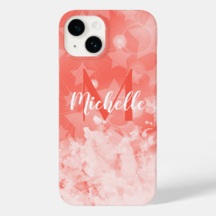 Coque Case-Mate iPhone Coral rose Stars motif Moderne Chic Monogramme Nom